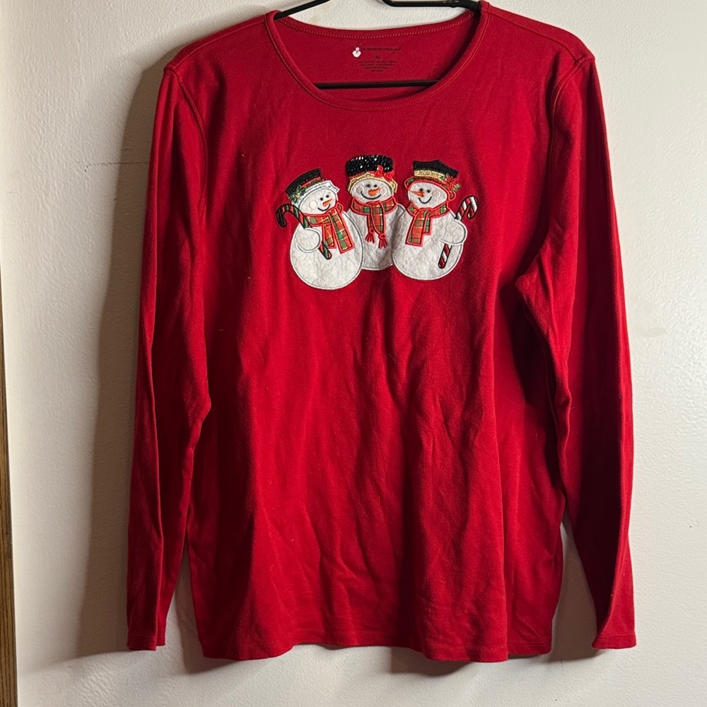 Designers Originals Red Snowman Long Sleeve Tee